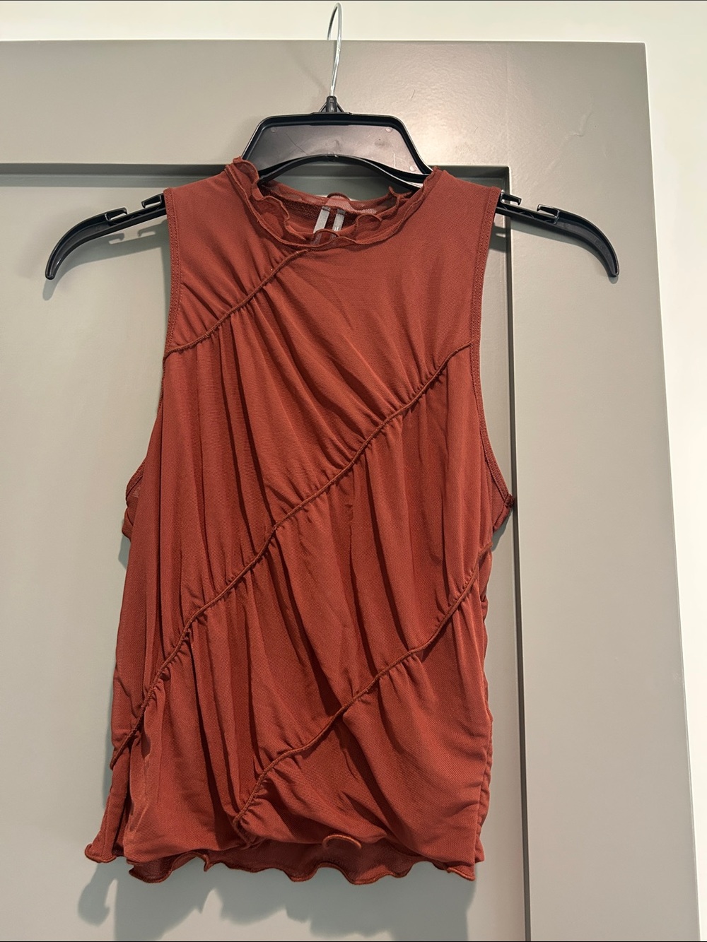 Anthropologie Rust Diagonal Ruching Sleeveless Tank